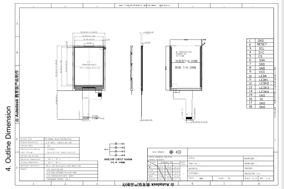 2.8' Small Size IPS TFT LCD Screen Moudle